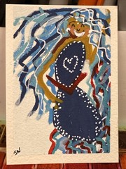 ACEO Original mermaid, “Poet” Red White Blue Patriotic Pearls JennWatercolor