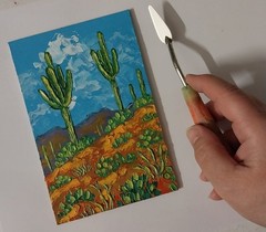 Framed Arizona Landscape Saguaro Cacti Desert Mountain 4×6 Oil Painting Original