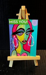 ORIGINAL Pop Art RED DRESS LADY PAINTING Framed 15 x 11 SWARTZMILLER DNA SIGNED