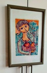 Rare vintage picture in frame watercolor, 30×47 cm