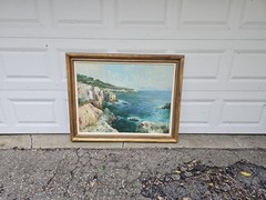 Vtg William Visintin Oil Painting Canvas Italian Seascape Ocean Cliffs 30″ x 40″