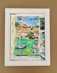 French Riviera Oil Painting on Painting Board Original Summer Landscape Painting
