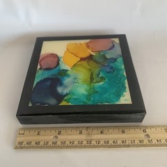 Original Abstract Art Glossy Resin Alcohol Inks Tracy Eau Claire Cradled Wood 6″
