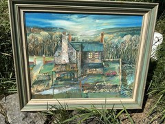Important British Folk Art Artist Alex Williams Framed Homestead Oil Painting