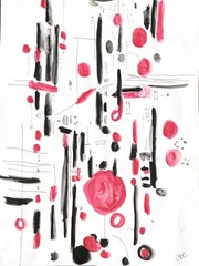 Original Expressionism Abstract Minimal Red Modern Relaxed Art 11×14 on Paper