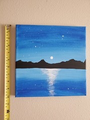 Handmade Acrylic Painting Wooden Frame 10×10 Art Decor Night Mountains Moon Lake