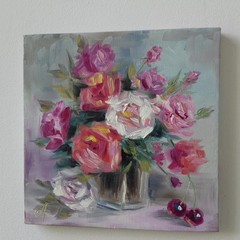 Romantic Roses Still Life Original Oil Painting Impressionist Floral Wall Decor