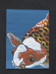 ACEO ATC Original Painting Koi Goldfish Pond Wildlife Art -Carla Smale