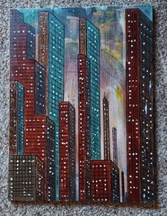 Stunning Mid Century Modern – Futuristic cityspace 12×16 painting