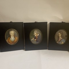 Antique 3 Miniature Portraits Painting 1832 In Antique Frame, Goethe , Beethoven