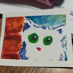 ACEO by Emily Meinert miniature watercolor cat illustration painting green eyes