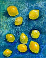 Lemon Still Life Painting Textured Abstract Fruit Art on Canvas