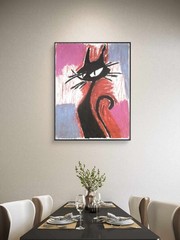 Contemporary 11×14 Canvas Abstract Pop Art Modern Pet Black Cat Retro Red Blue