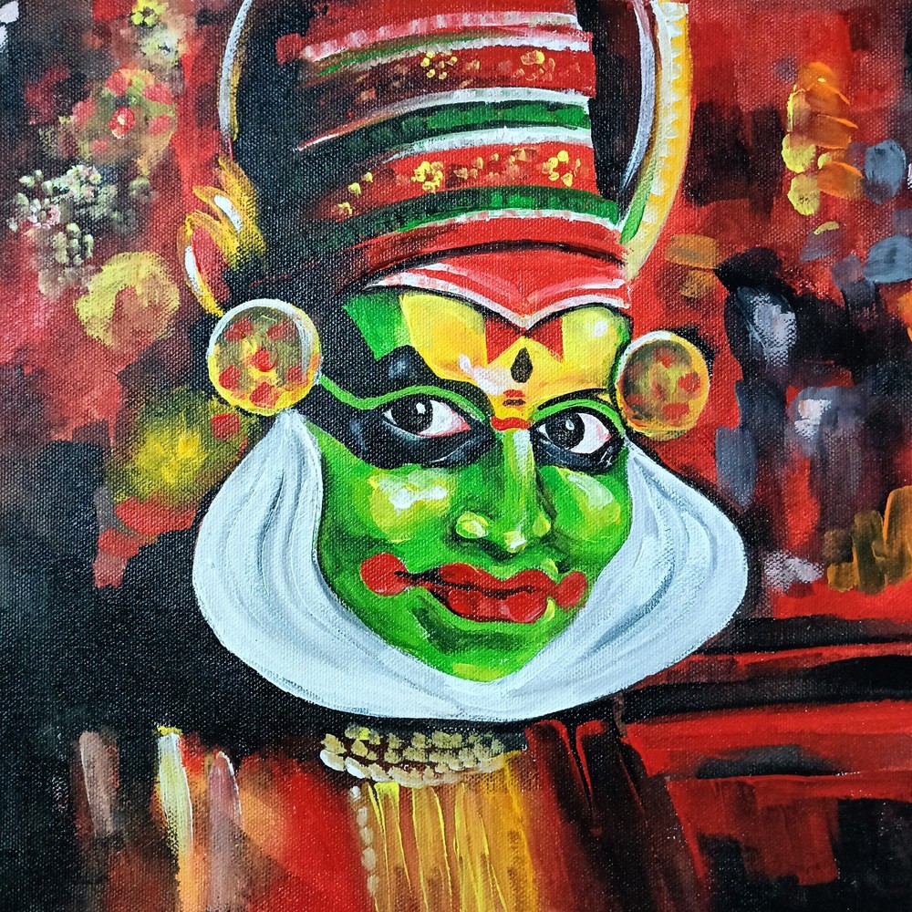 Vibrance of Kathakali, Acrylic on Canvas, 12″ x 12″, Acrylic On Canvas, Unframed