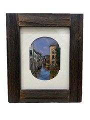 Vintage Framed Painting Venice Canal Scene Cityscape Oil Architecture Artwork