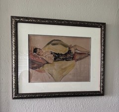 Vintage Art Deco John Llewelyn Jones Cheesecake Girl Pinup Woman Painting Signed
