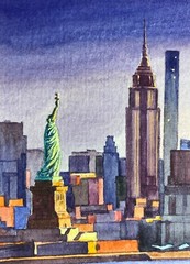 Watercolor Painting New York Statue of Liberty ACEO Art No.88