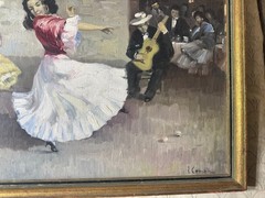 Vintage J Cerian „Flamenco Dancer Scene“ Oil Painting – Signed And Framed