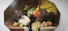 Antique Oil Painting J. Silbermann Circa 1928 Still Life Hunting Fruit Wine Signed