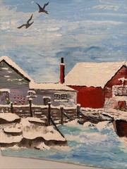 Vintage Impressionist Painting 16×20″ Harbor Sailboat Winter Seascape signed