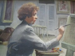 VINTAGE 1950’S OIL PAINTING ARTIST STUDIO SELF PORTRAIT FEMALE WOMAN MODEL MOD
