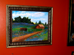 ORIGINAL Signed Bluebonnet Landscape Tractor Barn Path Hills Oil Canvas Painting