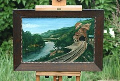 Vintage Oil Painting – Mountain Landscape With Railway Tunnel And River, Signed