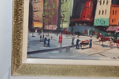 Vintage Paris France Oil Painting Street Scene Men Women Horse Buggy #2 Signed