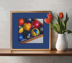 DANFORTH Behind the 8 Ball, 6×6 still life original realism oil painting, pool