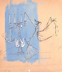 Candelabra w/ Swans c1950s Watercolor by Alexander Warren Montel (1921-2002)