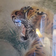 Vintage Asian Painting of Tiger on Silk 18 Inches Wide by 45.5 Tall From Japan c