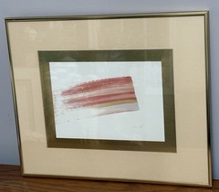 Minimalist Coral/ Pink/ Gold/ Pearl Opalescent Brushstroke Painting Signed