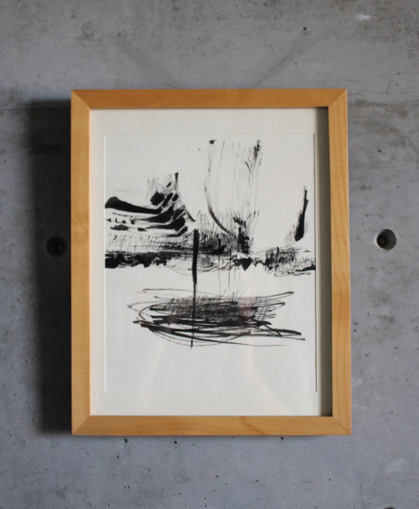 Original Sumi Ink Abstract Landscape Signed Drawing Framed 12-1/2″ x 9-3/4″