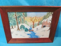 FRAMED & SIGNED MC OIL PAINTING ON BOARD WINTER SCENE WITH BABBLING BROOK
