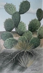 Original 1971 Tom Beasley Oil Painting Texas Landscape, Prickly Pear Cactus