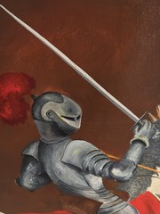 Original MCM Oil Listed RICHARD DANSKIN Medieval MOUNTED KNIGHT FRAME 46” X 36”