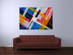 ShawNshawN Original Abstract Painting on Canvas HUGE Colorful Geometric Art
