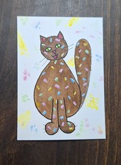 ACEO Original Kitty Cat Watercolor Cartoon Painting by Sandrajean Smith