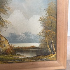 Vintage OOAK Artist Signed Framed Barn Landscape Nature Lake Cabin Calm Painting