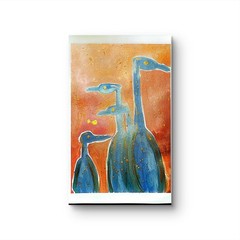 Great Blue Herons Abstract Expressionist Original Watercolor Painting Paper 9×12