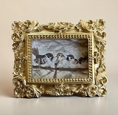 Sparrow Birds mini watercolor bird print • gold vintage style ornate frame