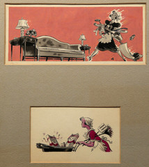 20th Century American Genre Scene Woman or Maid Cleaning the Home Two in One
