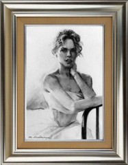 Original charcoal drawing girl portrait. black and white charcoal sketch art