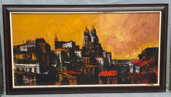 STUART SIGNED VANGUARD STUDIOS OIL PAINTING MCM LARGE BIG WALL 1967 BUFFET STYLE