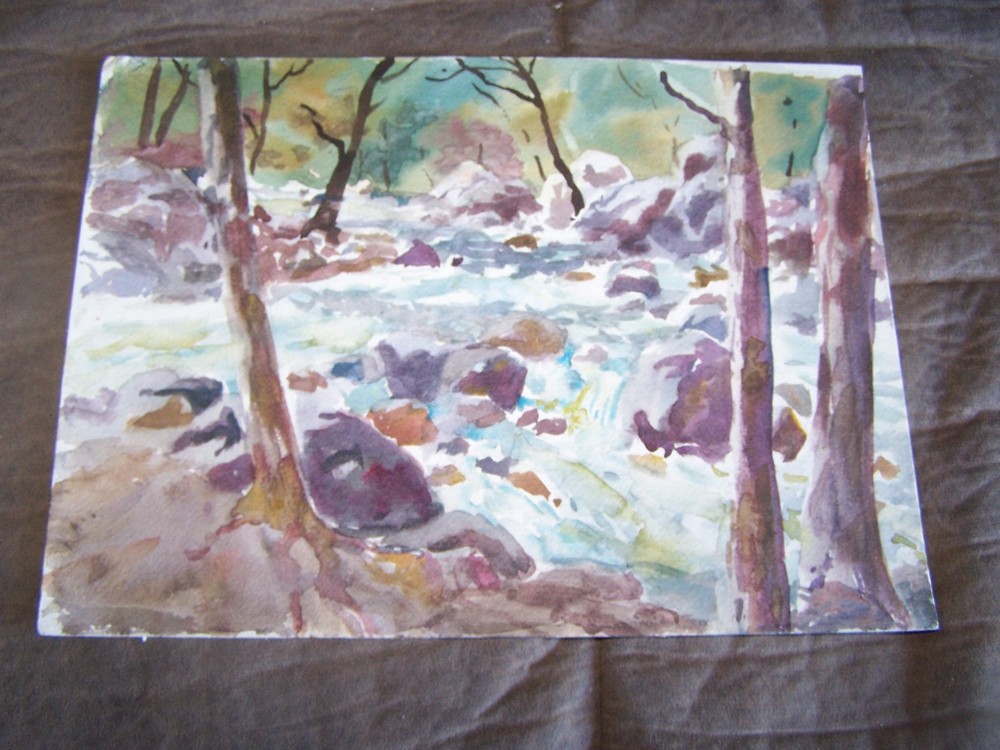 Original Watercolor by Peg Humphreys River Running Thru Trees 12 1/4″ x 9″