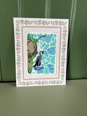 Small Bird Print on Paper, Matted Floral Border, Portrait Animals Nature