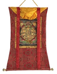 WHEEL OF LIFE MANDALA TIBETAN THANGKA PAINTING WITH PREMIUM SILK BROCADE