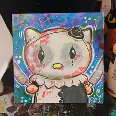 Original Hand-Painted Hello Kitty Art the Clown Acrylic Canvas Painting