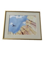 Original Watercolor Painting Signed Framed Bird Canyon Walls Southwest Setting