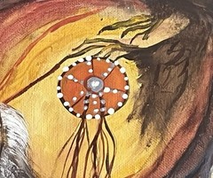 Vintage 1979 SIGNED K Loud Native American Warrior with Eagle FRAMED yellow gray